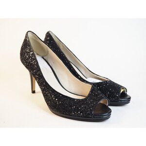 Cole Haan Black Glitter Peep Toe Heels Pumps Grand OS Signature, Size 5.5 (US)